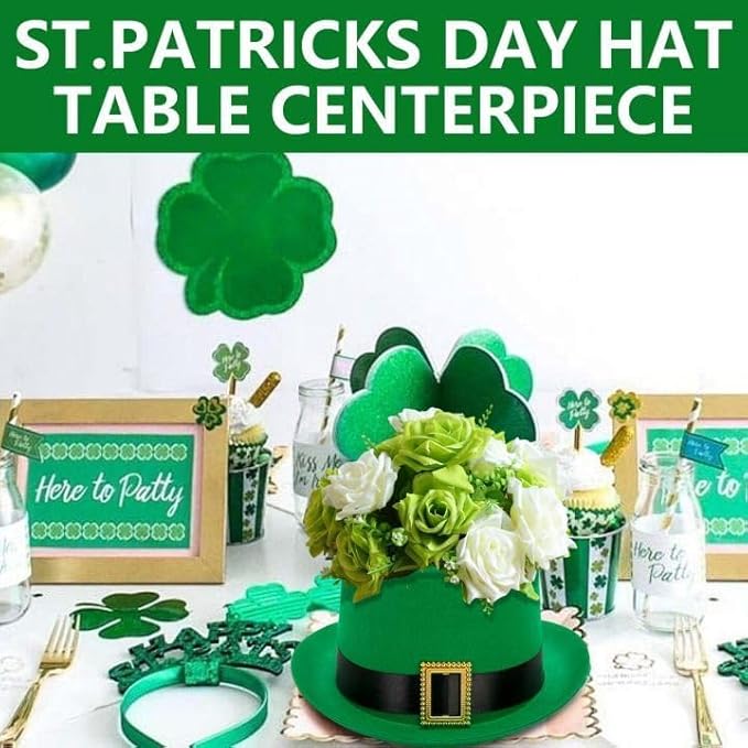 Watayo 4 Pack St. Patrick's Day Hat Flower Pot Set, Irish Green Top Hat Centerpiece with Flower Mud Box, DIY St. Patrick's Day Hat Plant Pots Flower Arrangement Container for Table Home Party Decor