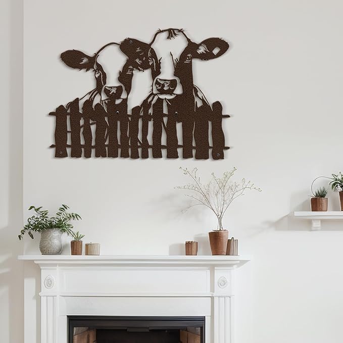 SIGNLEADER Metal Wall Art Decor Two Cows at the Fence Minimalist Modern Abstract Wall Sculpture Hangings Home Decoration for Living Room, Bedroom, Bathroom, Kitchen, Outdoor - 18" Bronze