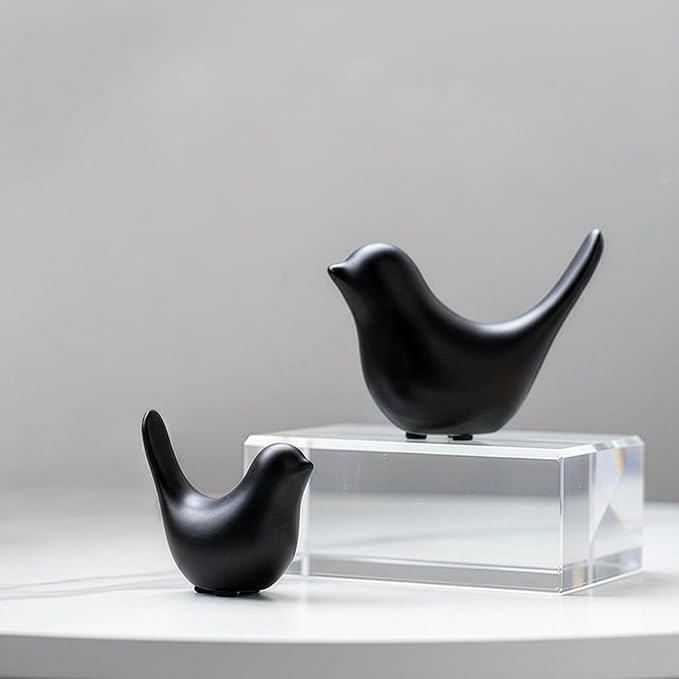 Black Bird Statue Set – Small and Large, Modern Tabletop Sculptures for Living Room, Mantel, Shelf, Console, Entryway, Fireplace, Bedroom, Home Accents, Contemporary Bird Decorations