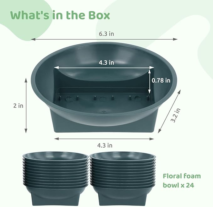 Lnrueg 24 Pcs Floral Supplies Green Bowls for Flower Arrangements, Floral Arrangements Bowls for Holiday Wedding Fresh Flower Decoration Supplies
