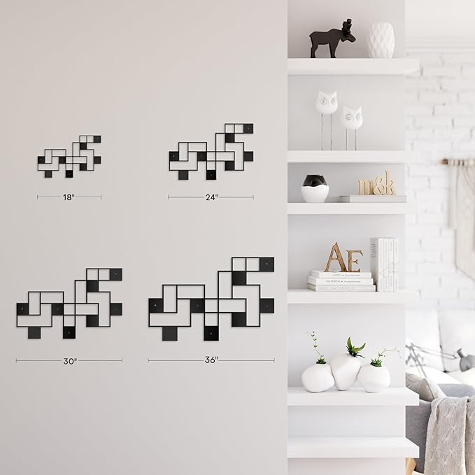 SIGNLEADER Metal Wall Decor Grids Geometric Minimalist Modern Luxury Wall Sculpture Hangings 3D Statue Home Decoration for Living Room, Bedroom, Bathroom, Kitchen, Fireplace, Office - 24" Black