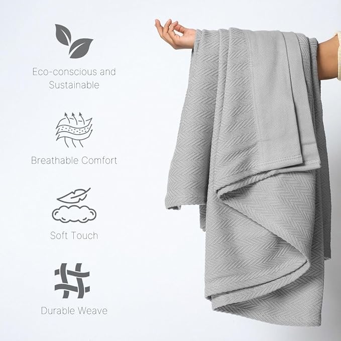 9Threads 100% Cotton Herringbone Blankets, 66"X90" Twin, Throw Blanket for Bed, All Season Cotton Blanket, Cozy Blanket,Throws & Bed Blanket, Throw Blanket for Couch, Modern Home Decor -Scottish Grey