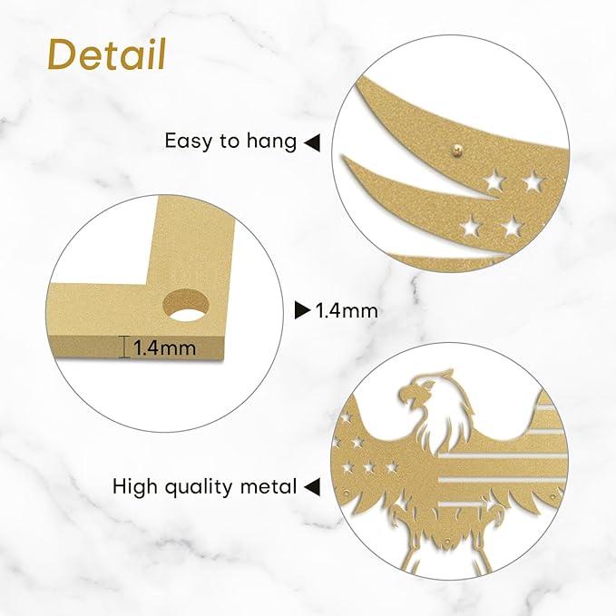SIGNLEADER Metal Wall Art Decor Eagle Wearing American Flag Minimalist Modern Abstract Wall Sculpture Hangings Home Decoration for Living Room, Bedroom, Bathroom, Kitchen, Outdoor - 18" Gold