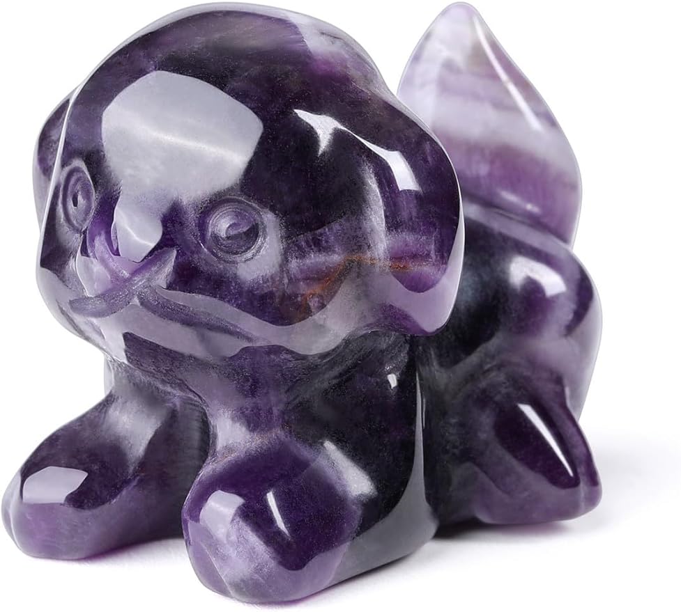 Jovivi Natural Amethyst Crystal Lying Dog Statue Home Decor Carved Mini Gemstone Puppy Dog Figurines Pocket Sculpture Reiki Healing Stones Decorative Ornament Gift