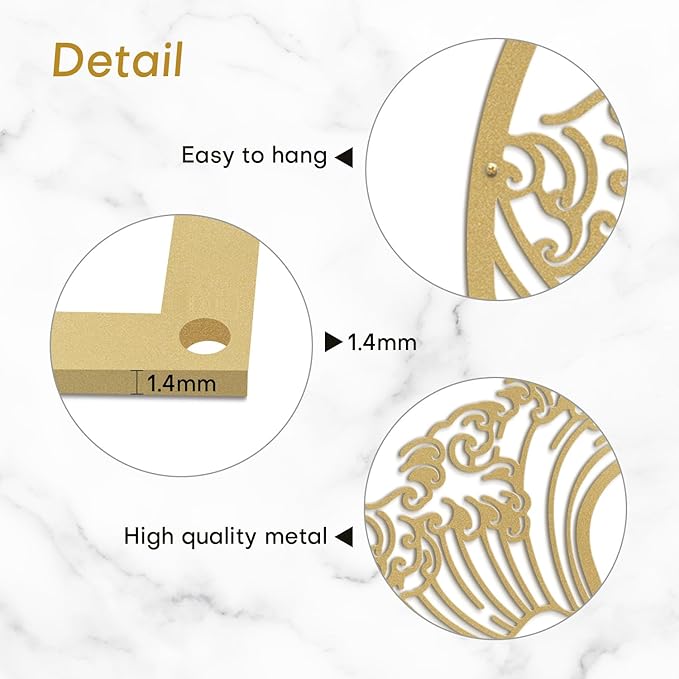 SIGNLEADER Metal Wall Art Decor The Great Wave Landscape Minimalist Modern Abstract Wall Sculpture Hangings Home Decoration for Living Room, Bedroom, Bathroom, Kitchen, Outdoor - 18" Gold