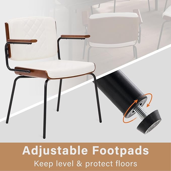 iMenting Upholstered Dining Chair with Arms Modern Kitchen & Dining Room Chair Set 2 Leather Dining Chair for Dining Table Leather Chair Set of 2 for Kitchen Living Room, White with Black Leg