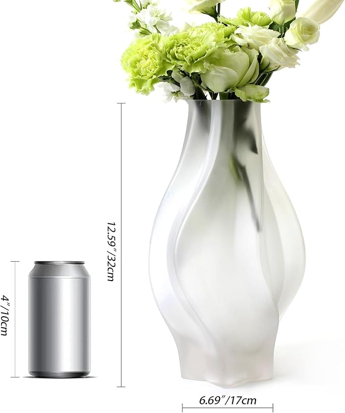 Modern Glass Vase with Hexagonal Mouth Gradient Color Home Decor Vase for Centerpieces, Wedding, Living Room, Bedroom, Table Decor(White)