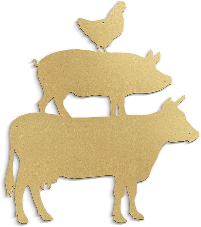 SIGNLEADER Metal Wall Art Decor Chicken, Pig, Cow Minimalist Modern Abstract Wall Sculpture Hangings Home Decoration for Living Room, Bedroom, Bathroom, Kitchen, Outdoor - 18" Gold