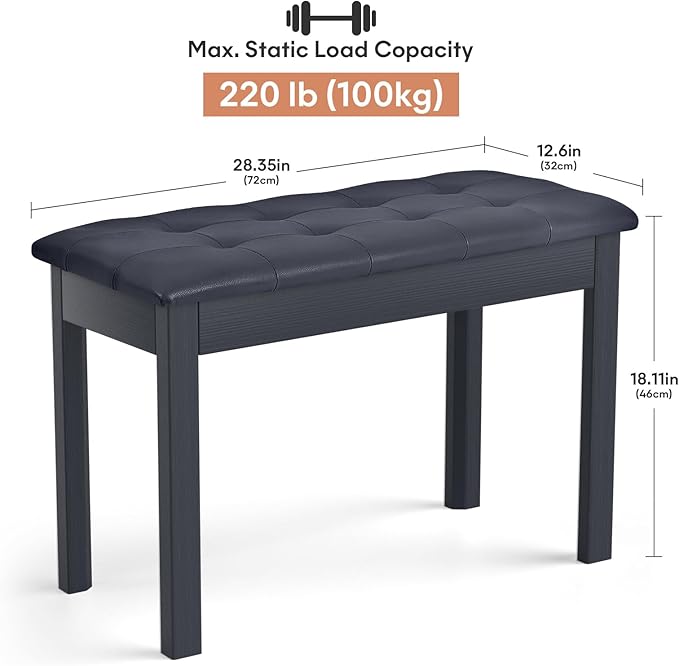 ZHRUNS Duet Piano Bench Wooden Keyboard Bench with Storage Compartment, 29'' Piano Chair Seat with Padded Cushion, Long Piano Stool Black