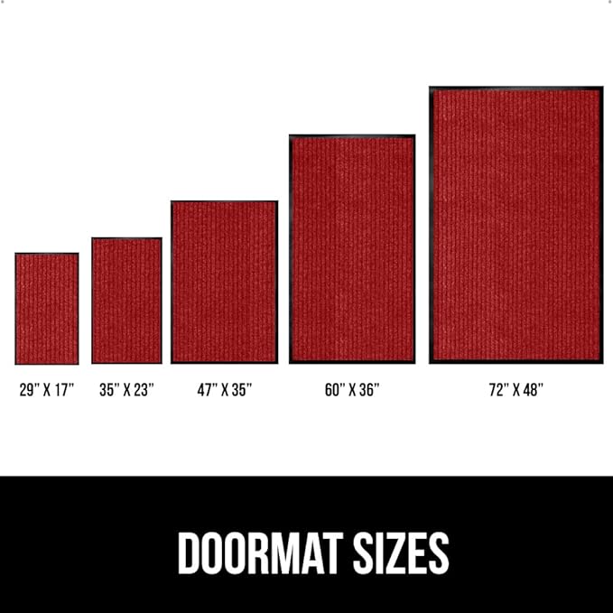 GORILLA GRIP Waterproof Traffic Guard Door Mat, 72x48, Heavy Duty Entryway Mats, Strong Backing Commercial Utility Rugs for Office Hallway, Garage Floor and Home, Low Profile Carpet Runner, Red
