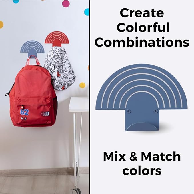 Rainbow Blue Wall Hooks – Heavy-Duty Metal Hooks for Hanging | Stylish & Decorative Coat Hook for Backpacks, Towels & Bags | Durable, Minimalist Wall Organizer for Kids' Room & Playroom