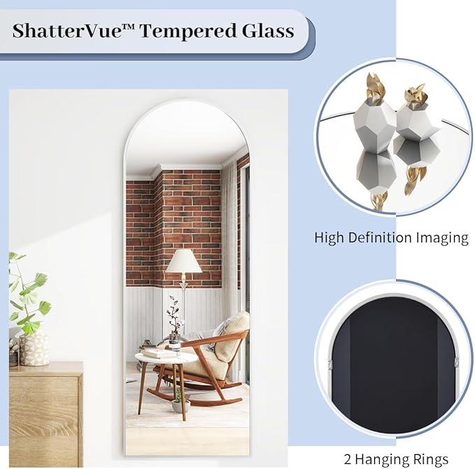 BEAUTYPEAK 64"x21" Full Length Mirror, Arch Full Body Floor Mirror, Wall Mirrors Hanging or Leaning Arched-Top with Stand for Bedroom, Dressing Room, Living Room, Silver