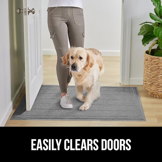 GORILLA GRIP Dirt Grabber Mesh Doormat, Low-Profile, Stain and Fade Resistant Heavy Duty Quick Dry Striped Doormats, Mats for Indoor or Outdoor Entry, Shoe Scraper, Garage Entrance Mat 47x35, Gray