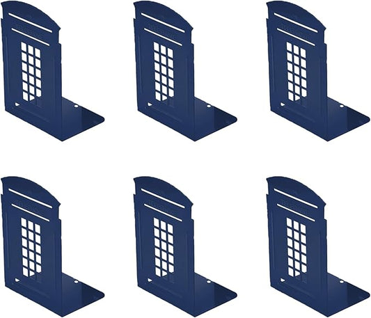 MerryNine 6 Pack Book Ends, Metal Bookends for Shelves, Telephone Booth Decorative Bookends, Non Skid Heavy Bookends, Book, Magazine or CD Organizers for Home and Office (Blue-6pcs)
