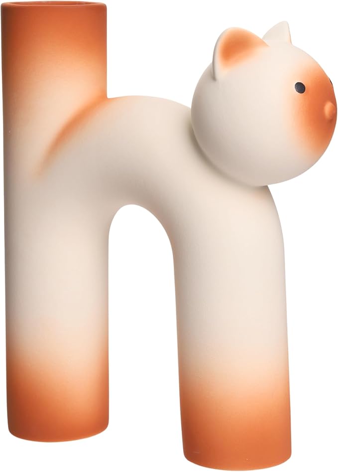Minimalist Cat-Shaped Ceramic - Unique Animal Flower Vase for Home Decor, Modern Matte Finish Decorative Vase for Living Room, Bedroom, Office, Shelf, Table Centerpiece (Orange)