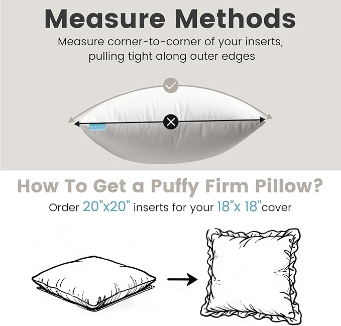 QUIETSEA 20x20 Pillow Inserts, 2 Pack Down Alternative Throw Pillow Inserts, Fluffy Soft Square Decorative Pillows for Bed, Couch and Sofa
