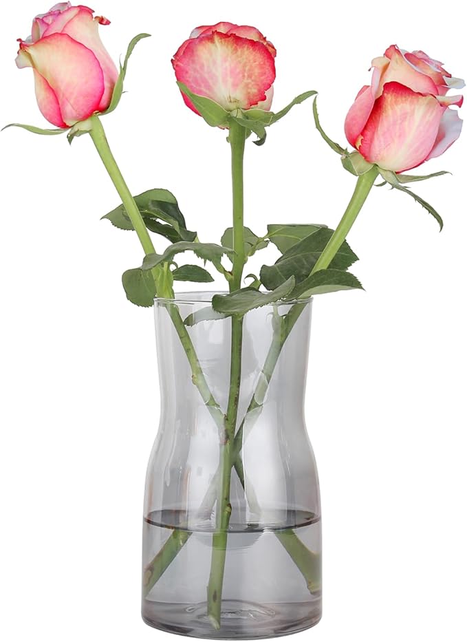 Clear Glass Flower Vase for Decor - Versatile Centerpiece for Fresh & Dried Flowers, Perfect for Home, Office, Wedding, Party & Hotel Decor (Gray)
