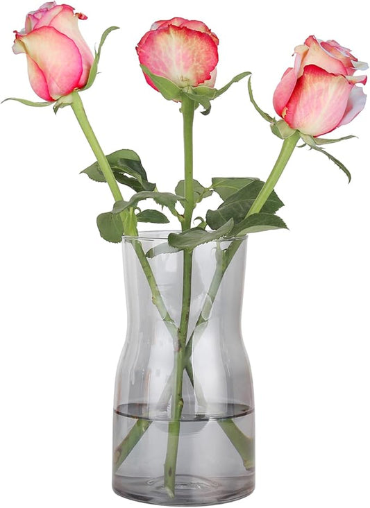 Clear Glass Flower Vase for Decor - Versatile Centerpiece for Fresh & Dried Flowers, Perfect for Home, Office, Wedding, Party & Hotel Decor (Gray)