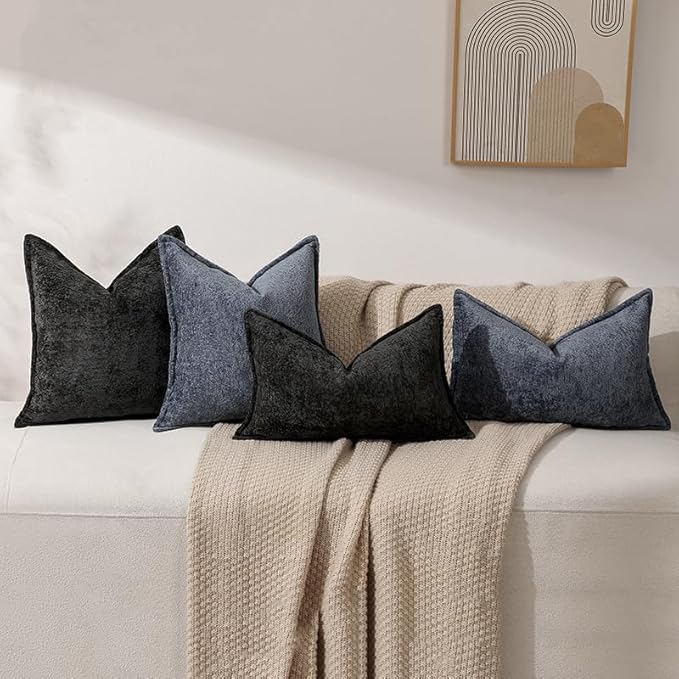 DEZENE Pack of 2 Navy Euro Shams Pillow Covers 26x26 Cozy Soft Chenille Decorative Throw Pillow Covers Accent Vintage Square Couch Pillow Covers for Home Decor Bed Sofa Living Room