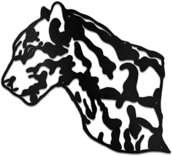 SIGNLEADER Metal Wall Art Decor Leopard Minimalist Modern Abstract Wall Sculpture Hangings Home Decoration for Living Room, Bedroom, Bathroom, Kitchen, Outdoor - 18" Black