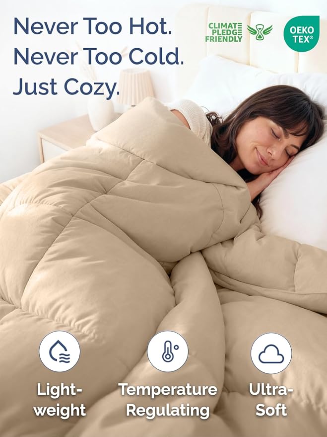 Cal King Size, Cream Alternative Down Comforter - Warm, Lightweight, Luxury and Breathable Hotel Quality Bedding Set - All Season Fluffy and Cozy Oversized Cooling Microfiber Duvet Insert Comforter