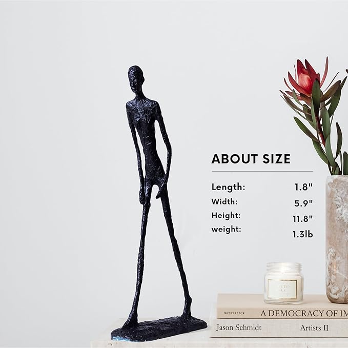 11.8" Walking Man Metal Abstract Statue and Sculpture - Masterpiece by Giacometti, Suitable for Home Decor, Office, and Unique Gift for Special Occasions (Metal)