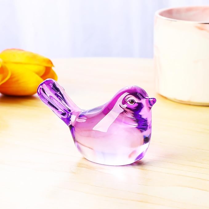 YWHL Handmade Crystal Purple Bird Figurines, Animals Gifts for Birds Lovers Women Men, Art Glass Birds Collectible for Home Decor, Desk Table Home Office Decoration