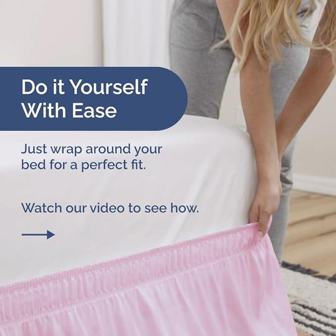 Wrap Around Dust Ruffle Bed Skirt - Light Pink - for Full Size Beds with 24 Inch Drop - Elastic Strap - Adjustable Pleated Bedskirt with Brushed Fabric and Wrinkle Free - for Women, Men, Kids & Teens