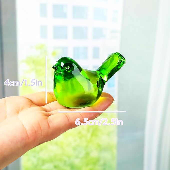 YWHL Handmade Crystal Green Bird Figurines, Animals Gifts for Birds Lovers Women Men, Art Glass Birds Collectible for Home Decor, Desk Table Home Office Decoration