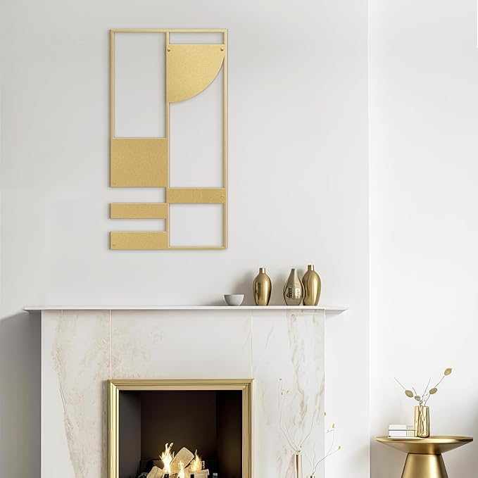 SIGNLEADER Metal Wall Decor Picasso Geometric Minimalist Modern Luxury Wall Sculpture Hangings 3D Statue Home Decoration for Living Room, Bedroom, Bathroom, Kitchen, Fireplace, Office - 18" Gold