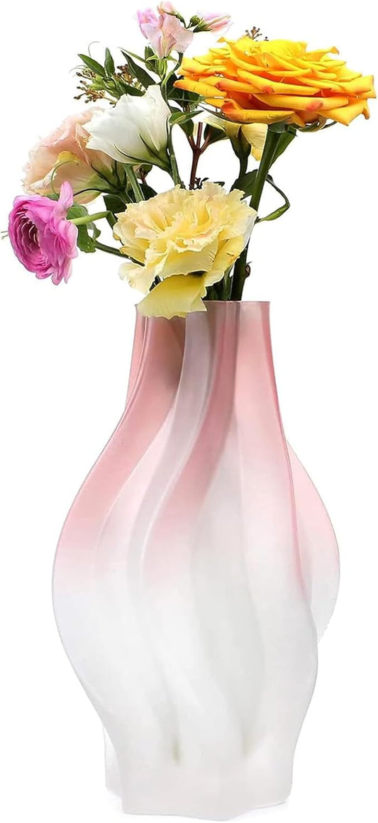 Modern Glass Vase with Hexagonal Mouth Gradient Color Home Decor Vase for Centerpieces, Wedding, Living Room, Bedroom, Table Decor(Pink)