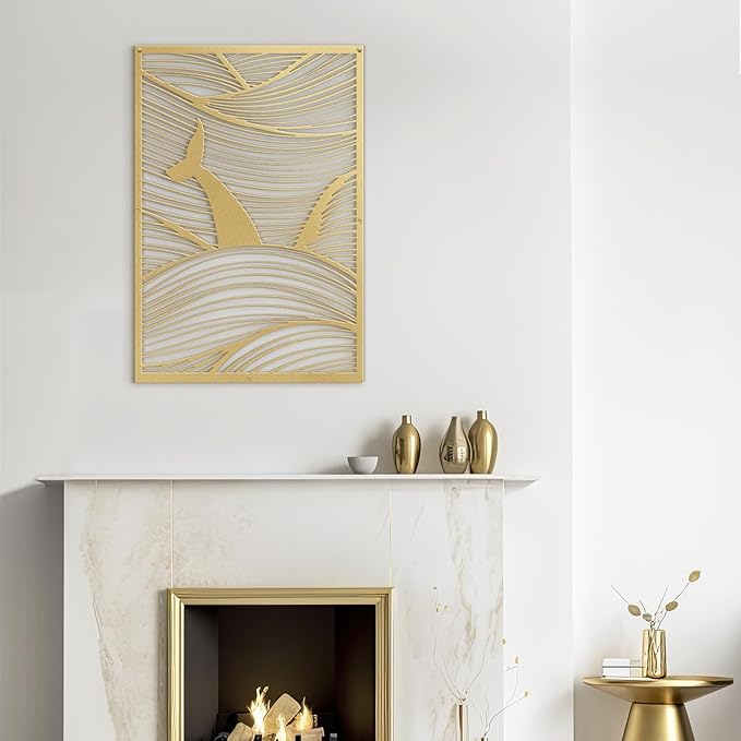 SIGNLEADER Metal Wall Art Decor Whale Tail Minimalist Modern Abstract Wall Sculpture Hangings Home Decoration for Living Room, Bedroom, Bathroom, Kitchen, Outdoor - 18" Gold