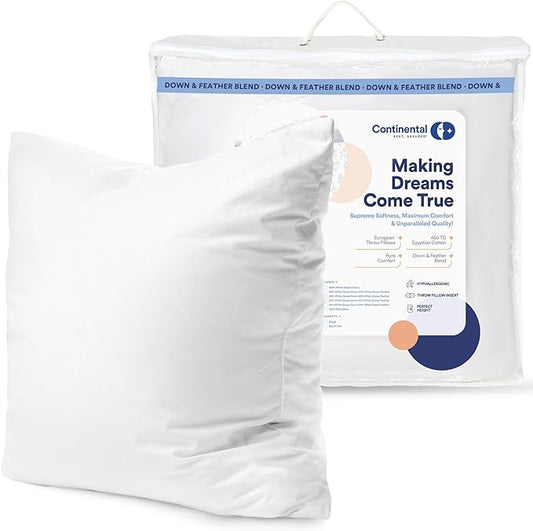 Continental Bedding | Down Alternative Throw Pillow Insert | 100% Cotton 250TC Shell | Medium Loft Decorative Cushion | 16x16 | 1 Pack