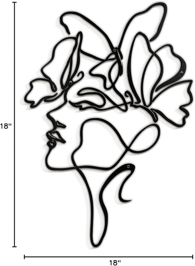 SIGNLEADER Metal Wall Art Decor Abstract Line Women Face Modern Abstract Wall Sculpture Hangings Home Decoration for Living Room, Bedroom, Bathroom, Kitchen, Outdoor - 18" Black