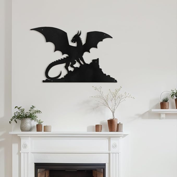 SIGNLEADER Metal Wall Art Decor Flying Dragon Minimalist Modern Abstract Wall Sculpture Hangings Home Decoration for Living Room, Bedroom, Bathroom, Kitchen, Outdoor - 18" Black