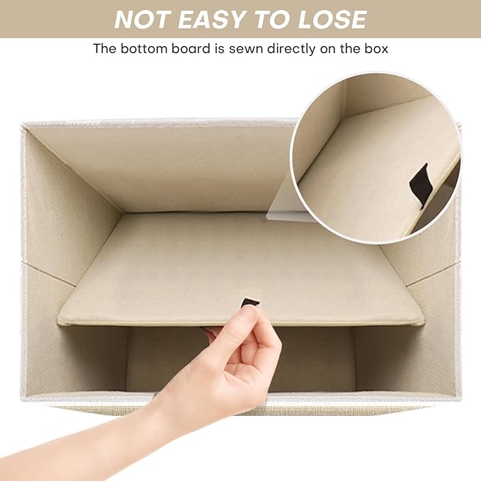 Large 17" 42 Quarts Collapsible Stackable Storage Bins with Lids [3-Pack] Foldable Fabric Linen Storage Boxes Cube, Closet Organizer Baskets with Label (16.7 x 12 x 12, Beige & White)