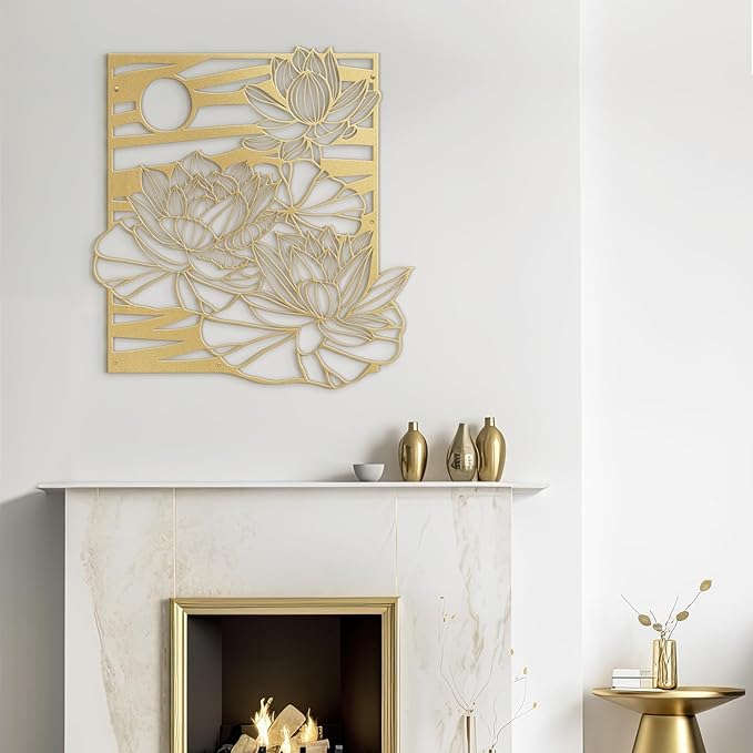 SIGNLEADER Metal Wall Art Decor Lotus, Moonlight Minimalist Modern Abstract Wall Sculpture Hangings Home Decoration for Living Room, Bedroom, Bathroom, Kitchen, Outdoor - 18" Gold