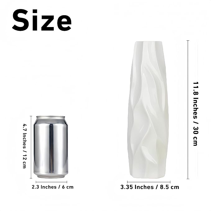 12 Inch White Vase Ceramic Flower Vase, Tall Vases for Pampas Grass, Home Decor, Modern Textured Vases for Living Room Decorations,Table Centerpieces,Shelf,Farmhouse Small Ceramic Vase