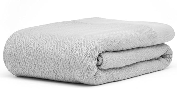 9Threads 100% Cotton Herringbone Weave Blankets, 66"X90" Twin, Throw Blanket for Bed,All Season Cotton Blanket, Cozy Blanket,Throws Bed Blanket, Throw Blanket for Couch,Modern Home Decor -Light Grey