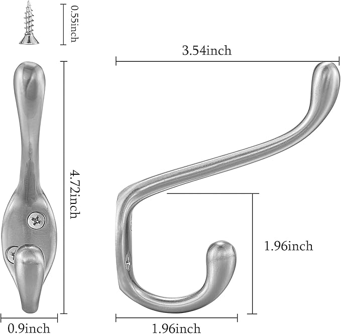 Coat Hooks 20 Pack - Heavy Duty Wall Mounted Brushed Nickel Double Hooks for Hanging Clothes/Towels - Sturdiness Design with Better Mounting System