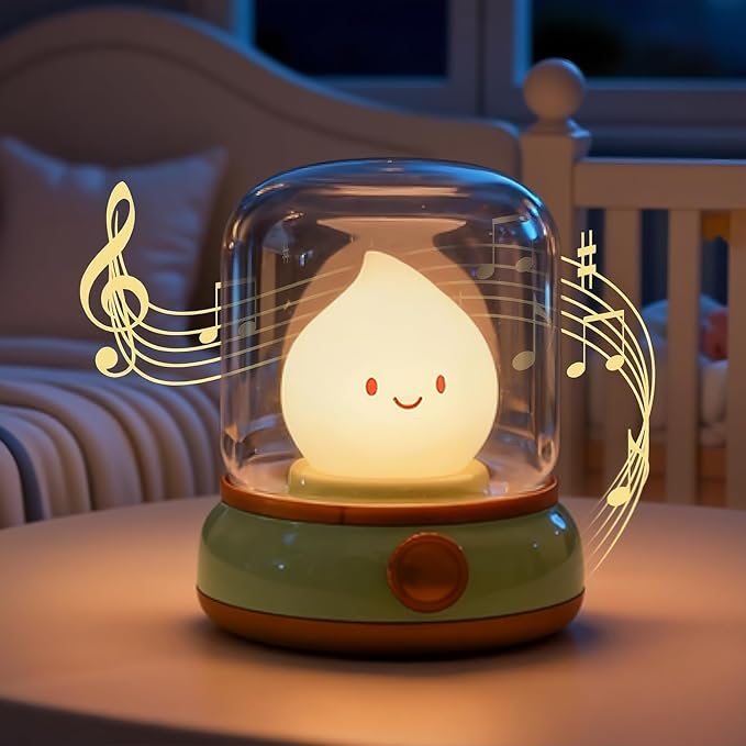Chibi Flame Lamp, Sleep White Noise Machine Night Light, 5 White Noise with 4 Level Volume Adjustment, Rechargeable Lamp,Decor,Gift for Girls