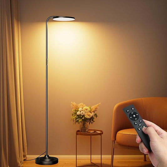 SIBRILLE 36W LED Floor Lamp, Upgrade Super Bright Standing Lamp, Modern Stepless Dimmable Torchiere Tall Lamp with Remote Control, 350°Rotating Head Reading Floor Lamp for Living Room, Bedroom, Office