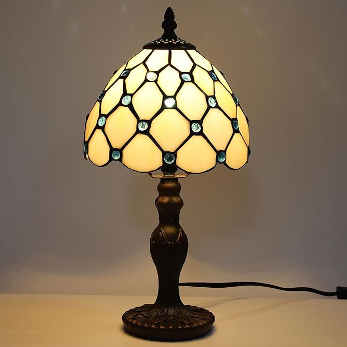Tiffany Table Lamp for Bedroom Bedside Nightstand Living Room Table Lamps,3-Way Color Temperatures LED Stained Glass Side Small Table Lamps,8X8X14.5 Home Office Reading Desk Lights