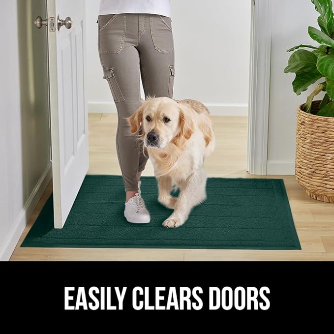 GORILLA GRIP Dirt Grabber Mesh Doormat, Low-Profile, Stain and Fade Resistant Heavy Duty Quick Dry Striped Doormats, Mats for Indoor or Outdoor Entry, Shoe Scraper, Garage Entrance Mat 47x35, Green