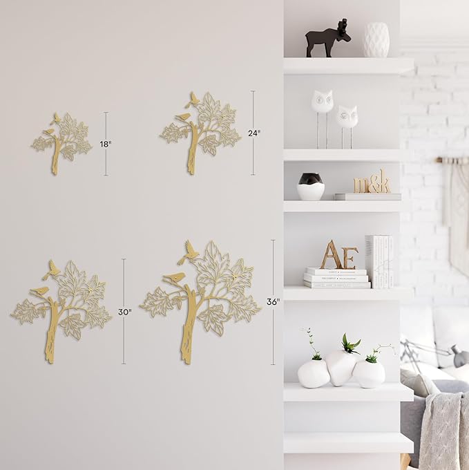 SIGNLEADER Metal Wall Art Decor Bird Standing on Tree Minimalist Modern Abstract Wall Sculpture Hangings Home Decoration for Living Room, Bedroom, Bathroom, Kitchen, Outdoor - 18" Gold