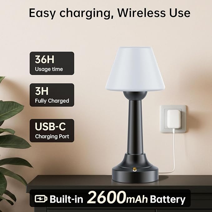 TRRMEZY Cordless Shower Lamp Waterproof, 18-Hour Rechargeable Battery Operated Outdoor Lamp, Dimmable Touch Table Lamp, IP65 Wireless LED Night Light for Bathroom Patio Camping Restaurant Bar Home