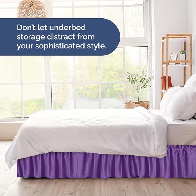 Wrap Around Dust Ruffle Bed Skirt - Purple - Twin/Twin XL Size Beds with 15 Inch Drop - Easy Fit Elastic Strap - Adjustable Pleated Bedskirt w/Brushed Fabric - Wrinkle Free - Women, Men, Kids & Teens
