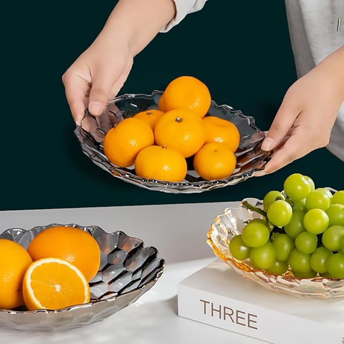 2 Pack Glass Fruit Bowl, Fruit Basket Holder, Crystal Fruit Bowl, Dessert Plate,Decorative Pedestal Bowl,for Table Décor for Home,Office, Wedding Decor, Fruit, Snack, Dessert (Large,Grey)