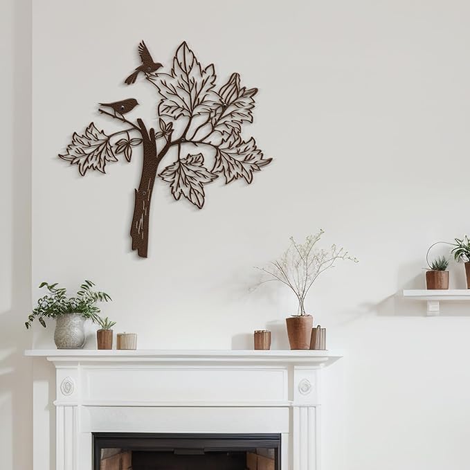 SIGNLEADER Metal Wall Art Decor Bird Standing on Tree Minimalist Modern Abstract Wall Sculpture Hangings Home Decoration for Living Room, Bedroom, Bathroom, Kitchen, Outdoor - 18" Bronze
