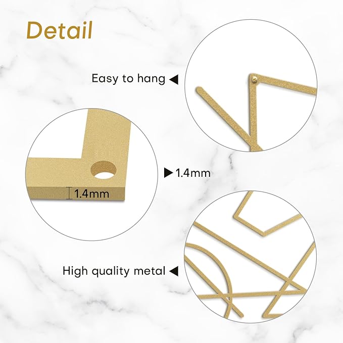 SIGNLEADER Metal Wall Decor Geometric Picasso Minimalist Modern Luxury Wall Sculpture Hangings 3D Statue Home Decoration for Living Room, Bedroom, Bathroom, Kitchen, Fireplace, Office - 18" Gold